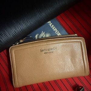 Kate Spade Knott Pebbled Leather Zip Slim Wallet Bungalow tan